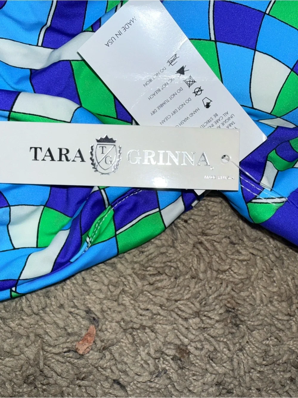 Resort brand Blue & Green Patterned Halter Swim Top